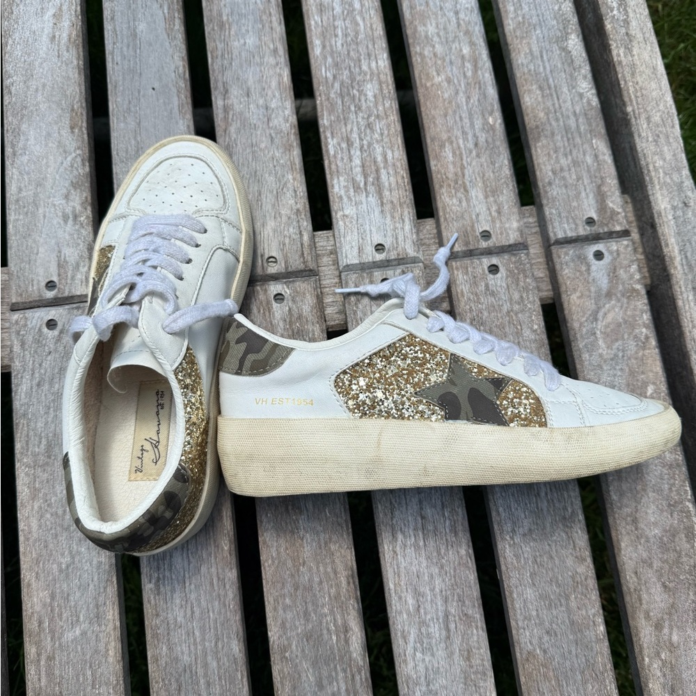 Vintage Havana White Sneakers with Gold Glitter and Camo
